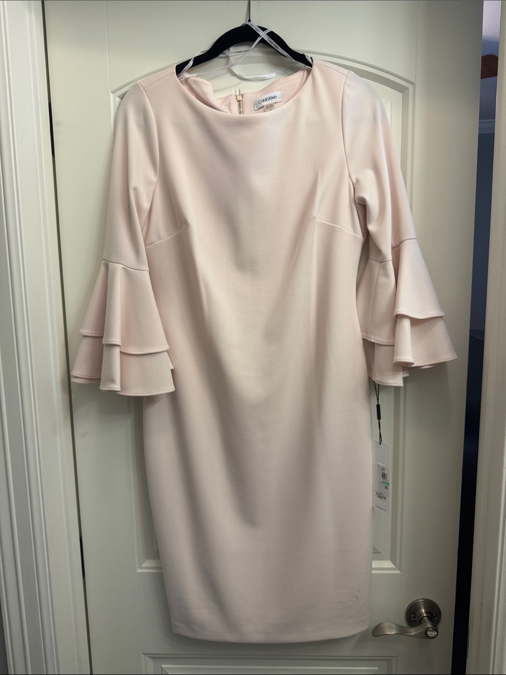 Calvin Klein Blush Pink Tiered Bell-Sleeve Midi Dress,8